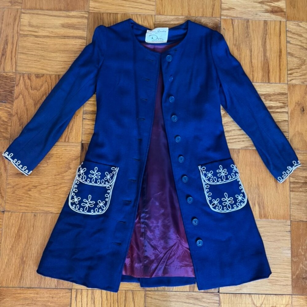 Vintage 1970s Navy Linen Soutache Dress Jacket